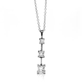 Natural Mined Princess Cut Diamond Three Stone Necklace Pendant White Gold