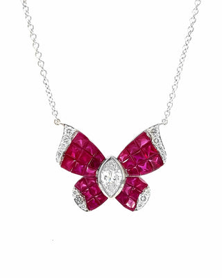 Natural GIA Certified Ruby and Diamond Butterfly Pendant, in White Gold