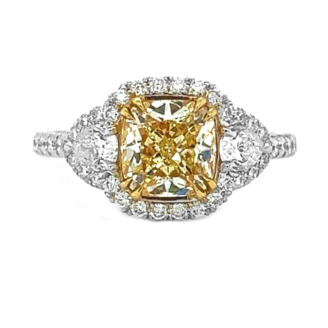 2.52 Carat Natural Mined GIA Certified Diamond Cushion Fancy Yellow 18KT White Gold