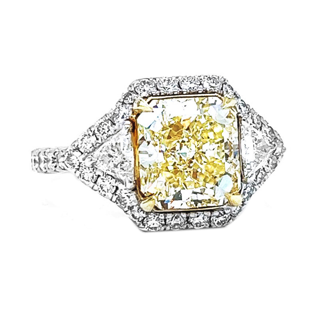 4.21 Carat Natural Mined GIA Certified Diamond Radiant Fancy Yellow 18KT White Gold