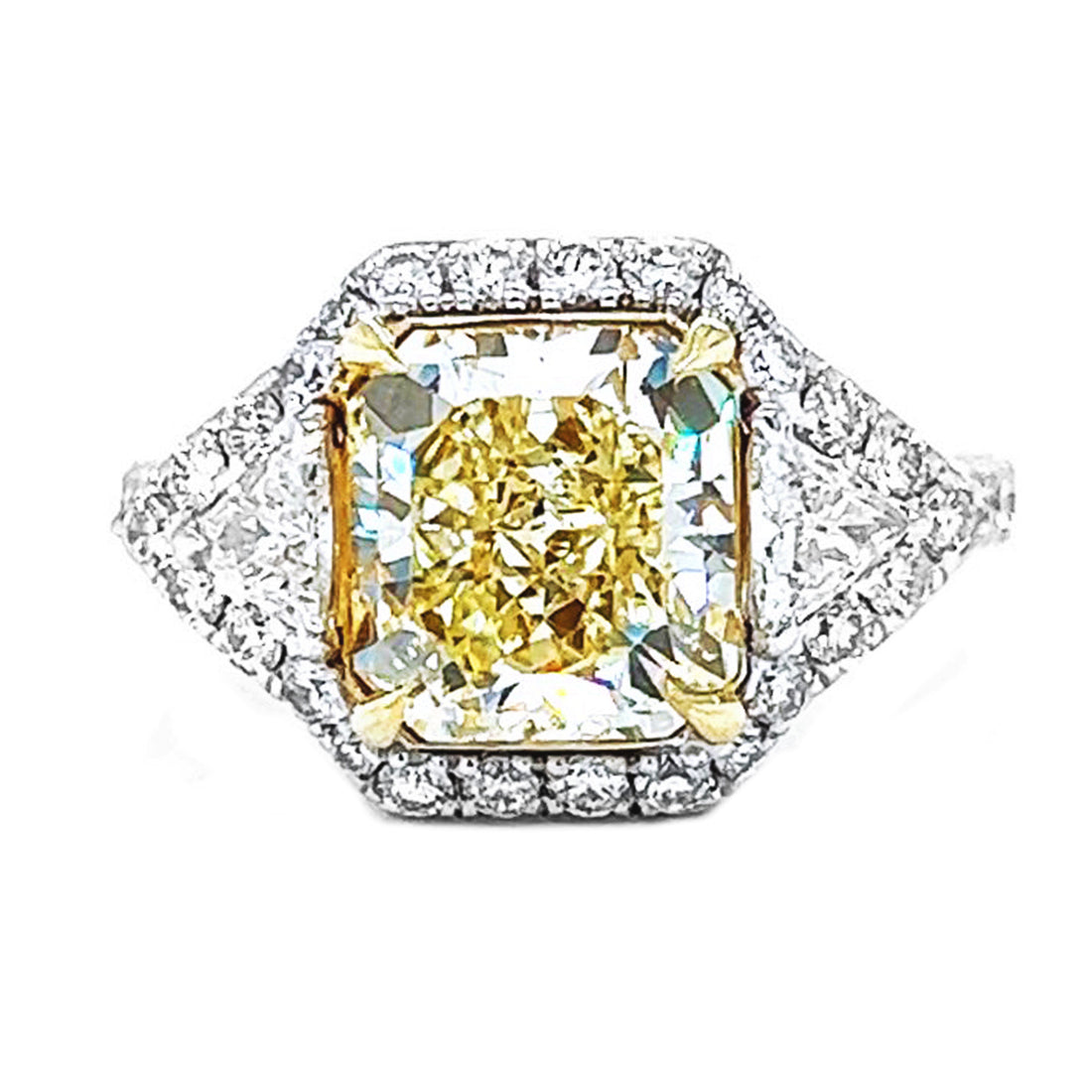 4.21 Carat Natural Mined GIA Certified Diamond Radiant Fancy Yellow 18KT White Gold