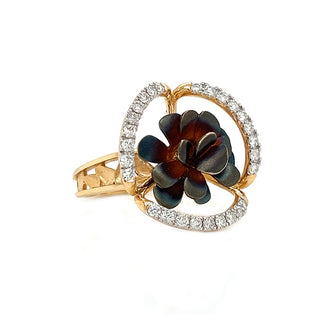 Natural Diamond Rose Flower Fancy Cocktail Ring Yellow Gold