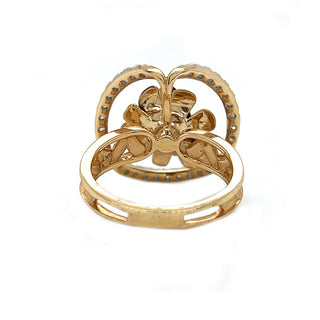 Natural Diamond Rose Flower Fancy Cocktail Ring Yellow Gold