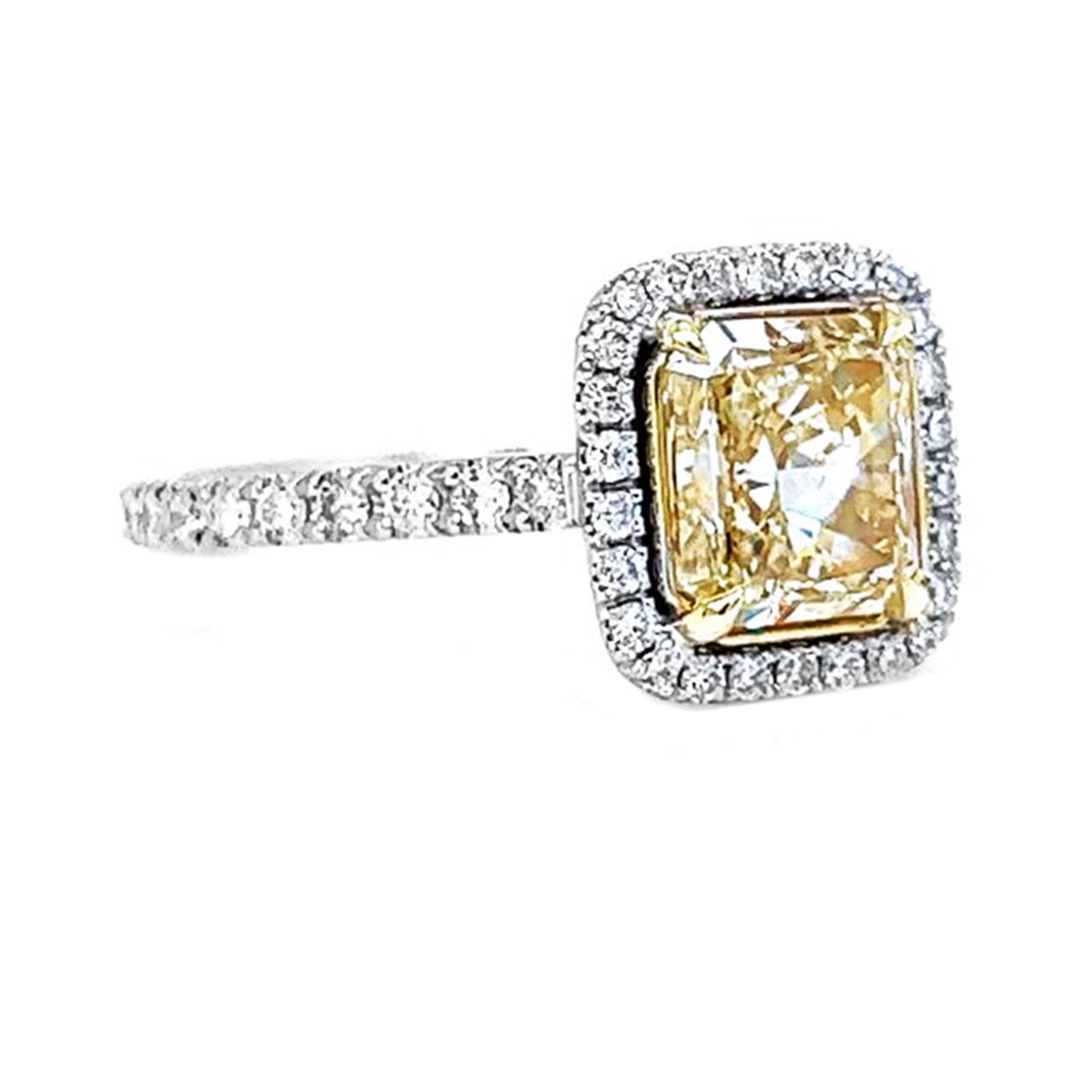 4.11 Carat Natural Mined GIA Certified Diamond Radiant Fancy Yellow 18KT White Gold