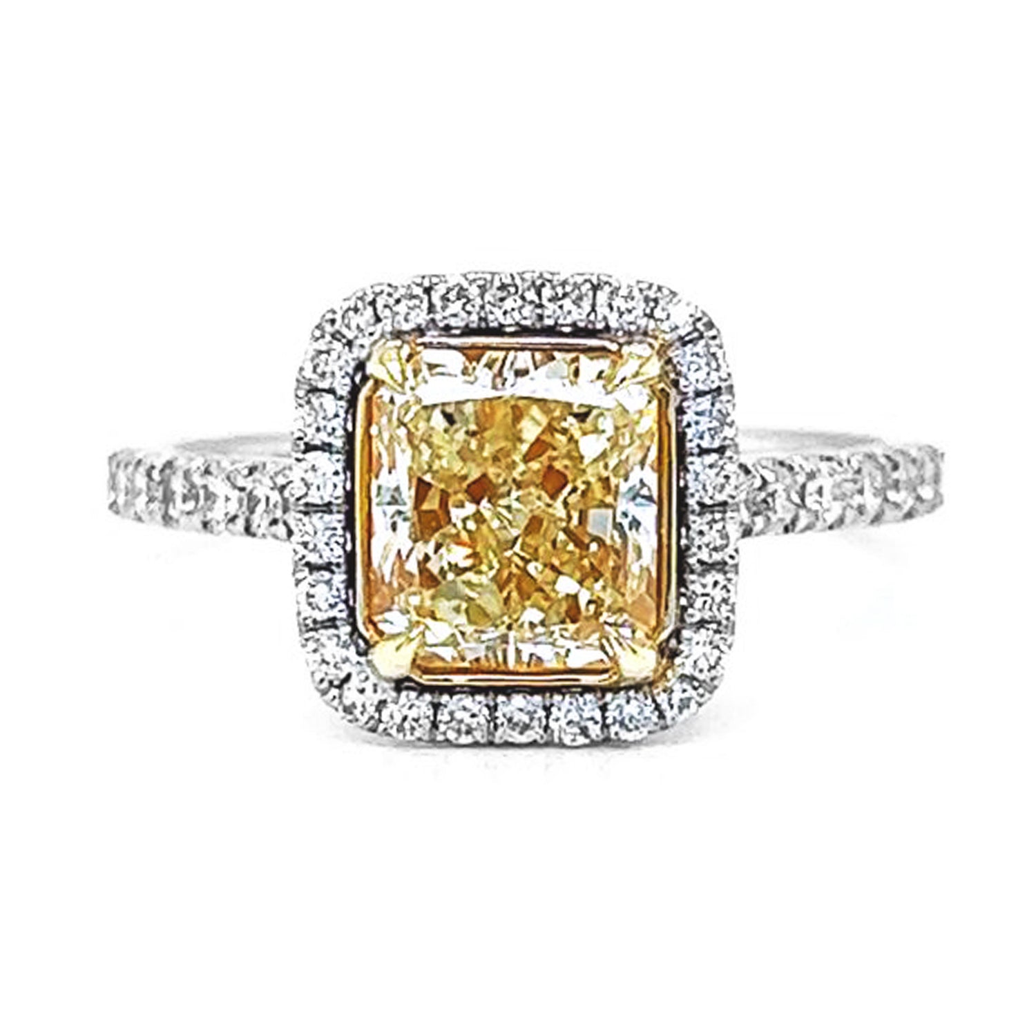 4.11 Carat Natural Mined GIA Certified Diamond Radiant Fancy Yellow 18KT White Gold