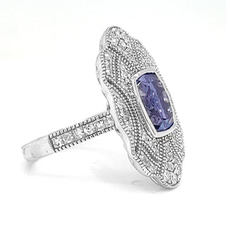 Natural Tanzanite and Natural Mined Diamond Cocktail Ring, in White Gold