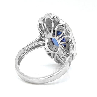 Natural Tanzanite and Natural Mined Diamond Cocktail Ring, in White Gold