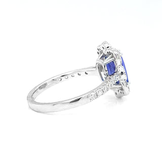 Natural Tanzanite and Natural Mined Diamond Art Deco White Gold Cocktail Ring