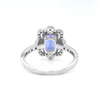 Natural Tanzanite and Natural Mined Diamond Art Deco White Gold Cocktail Ring