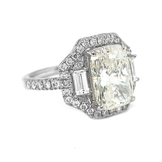 Natural Mined Cushion Cut Diamond with Natural Mined Melee and Baguette White Gold Ring