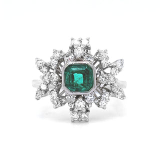 Natural Mined Emerald Diamond Cocktail Ring White Gold