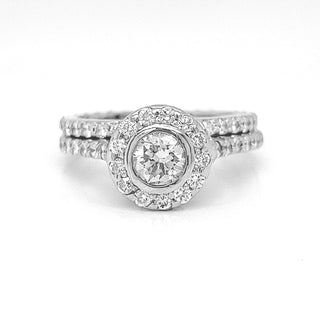 Natural Mined Round Diamond Halo Bridal Band Ring White Gold