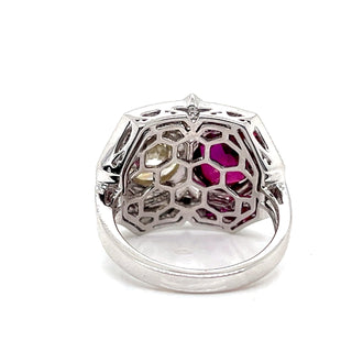 Natural Ruby Diamond Cocktail Ring, in White Gold