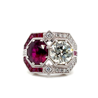 Natural Ruby Diamond Cocktail Ring, in White Gold