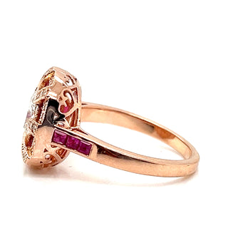 Natural Mined Ruby Diamond Cocktail Ring Rose Gold