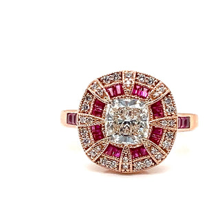 Natural Mined Ruby Diamond Cocktail Ring Rose Gold