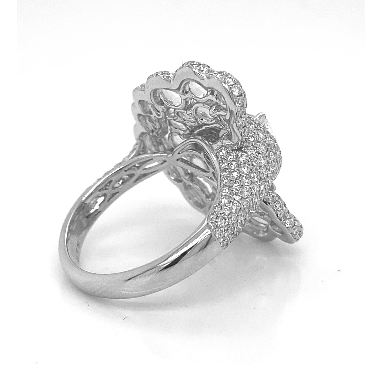 Natural Mined Rose Cut Diamond Art Deco Peacock White Gold Cocktail Ring