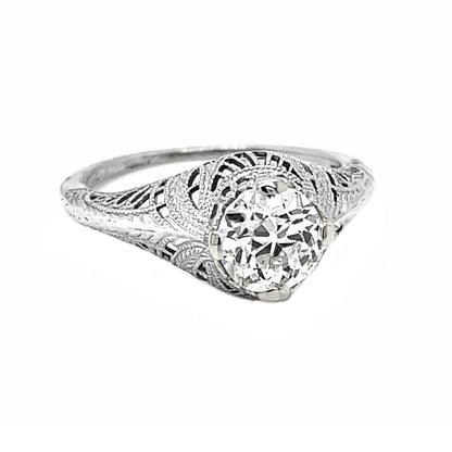 Natural Mined Old Euro EGL Diamond Art Deco Solitaire White Gold Ring