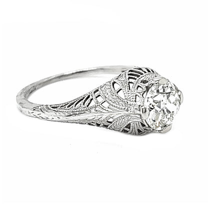 Natural Mined Old Euro EGL Diamond Art Deco Solitaire White Gold Ring