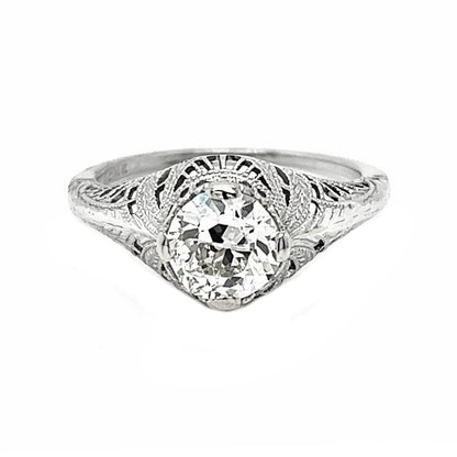 Natural Mined Old Euro EGL Diamond Art Deco Solitaire White Gold Ring