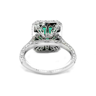 Natural Emerald with Diamond Halo Ring, White Gold AGL Certified