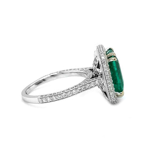 Natural Emerald and Round Diamond Ring, in White Gold