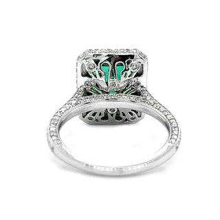 Natural Emerald and Round Diamond Ring, in White Gold