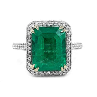 Natural Emerald with Diamond Halo Ring, White Gold AGL Certified