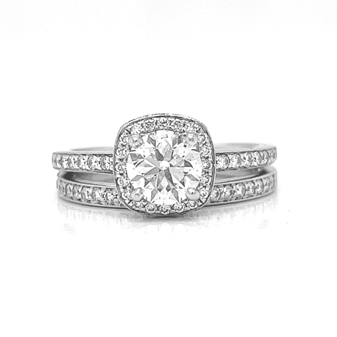 Natural Mined Round GIA Diamond Bridal White Gold Ring with Band