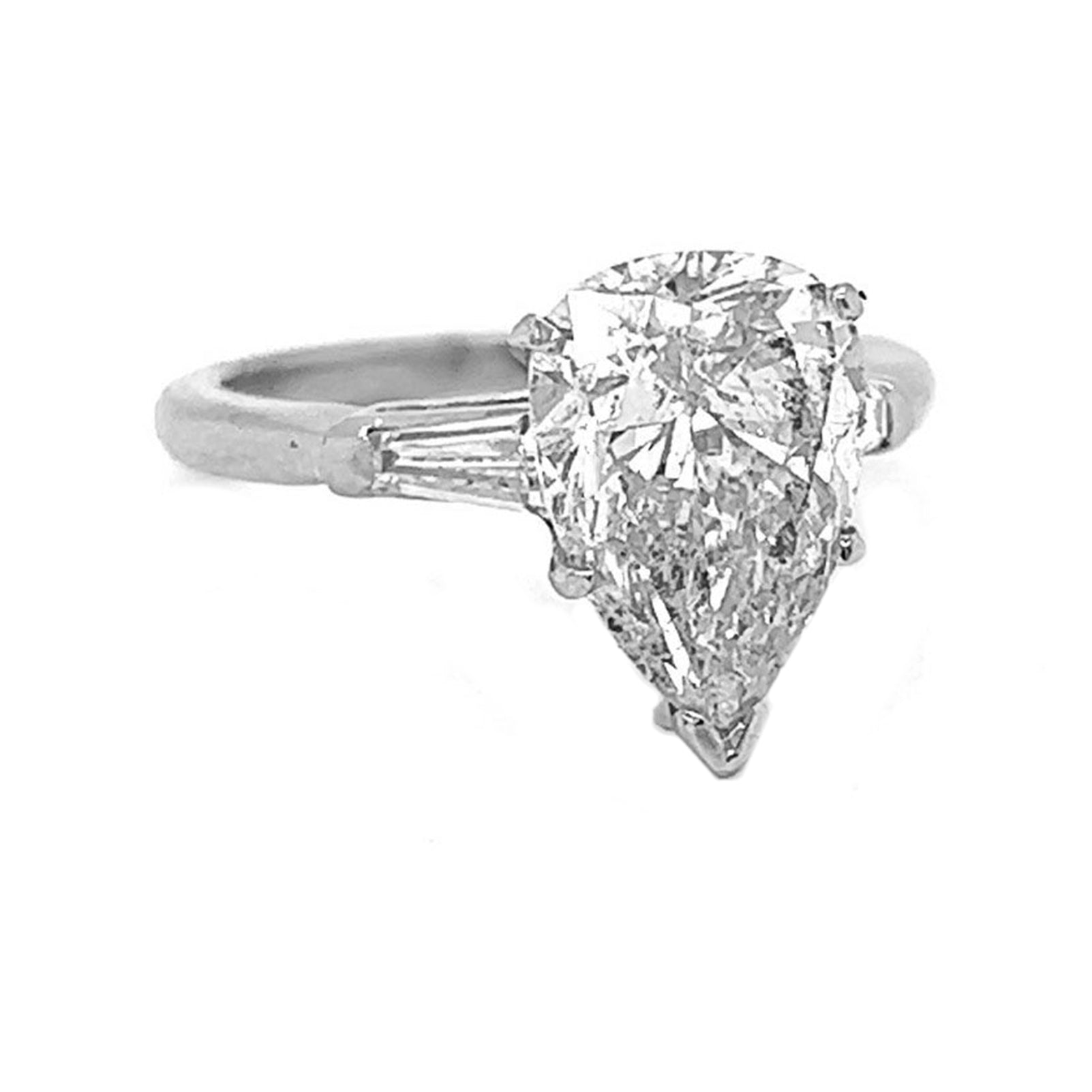 2.83 Carat Natural Mined Pear Diamond Solitaire Three Stone Platinum Ring