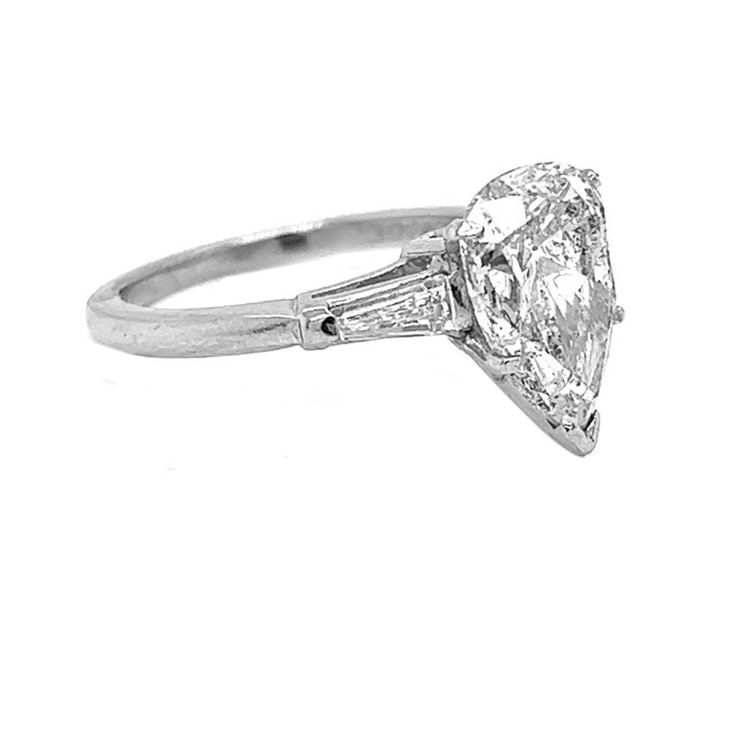 2.83 Carat Natural Mined Pear Diamond Solitaire Three Stone Platinum Ring