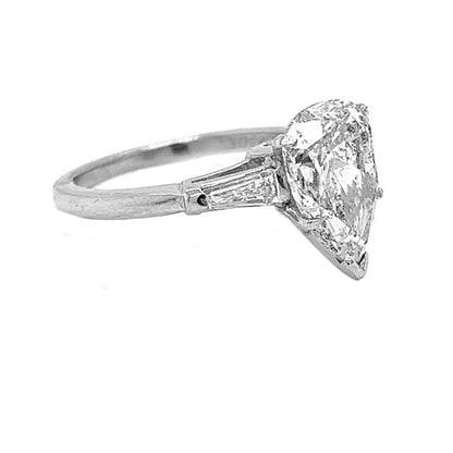 2.83 Carat Natural Mined Pear Diamond Solitaire Three Stone Platinum Ring