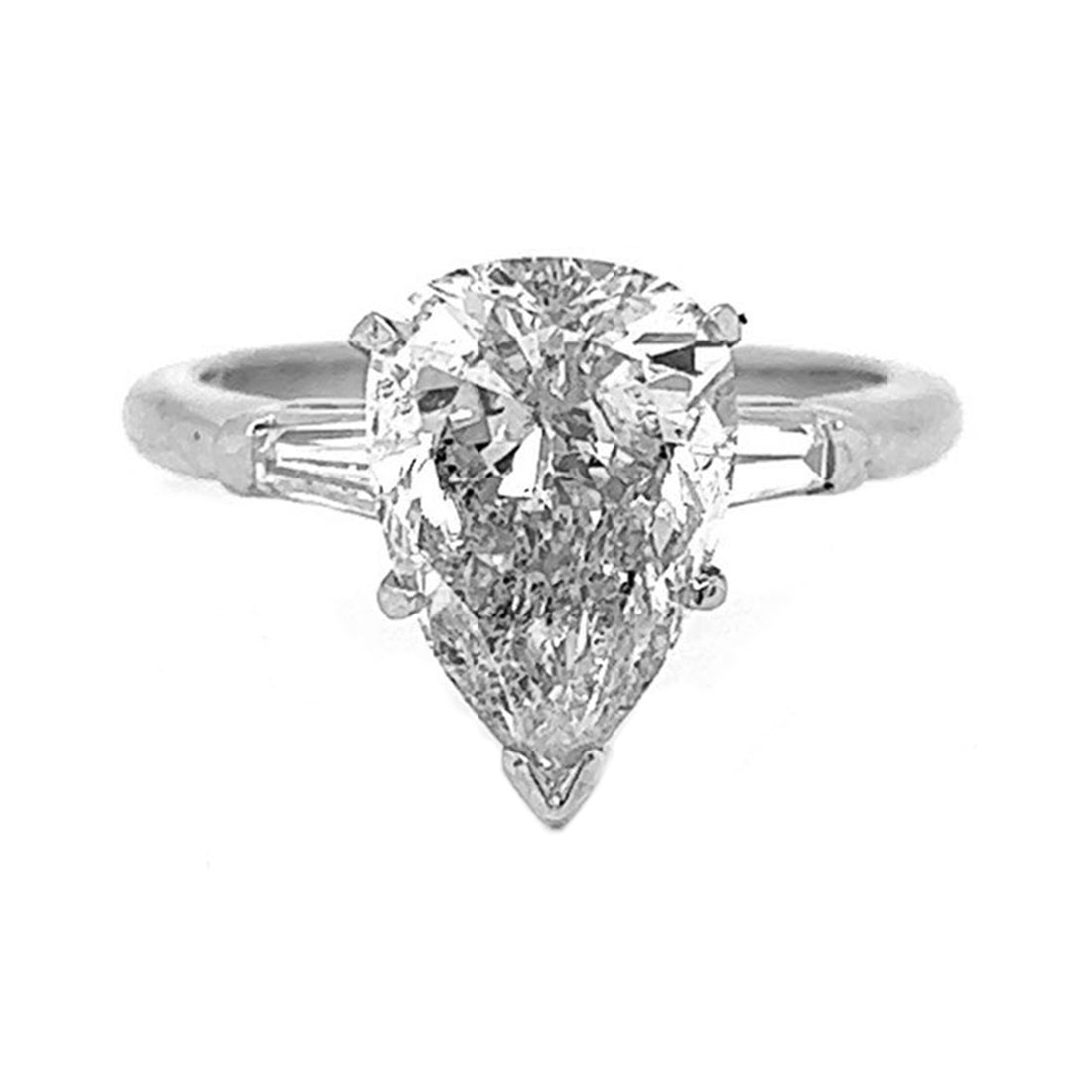 2.83 Carat Natural Mined Pear Diamond Solitaire Three Stone Platinum Ring