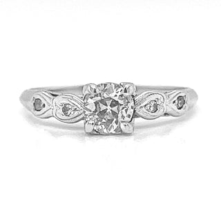 Natural Old Euro Diamond Bridal Ring, in White Gold