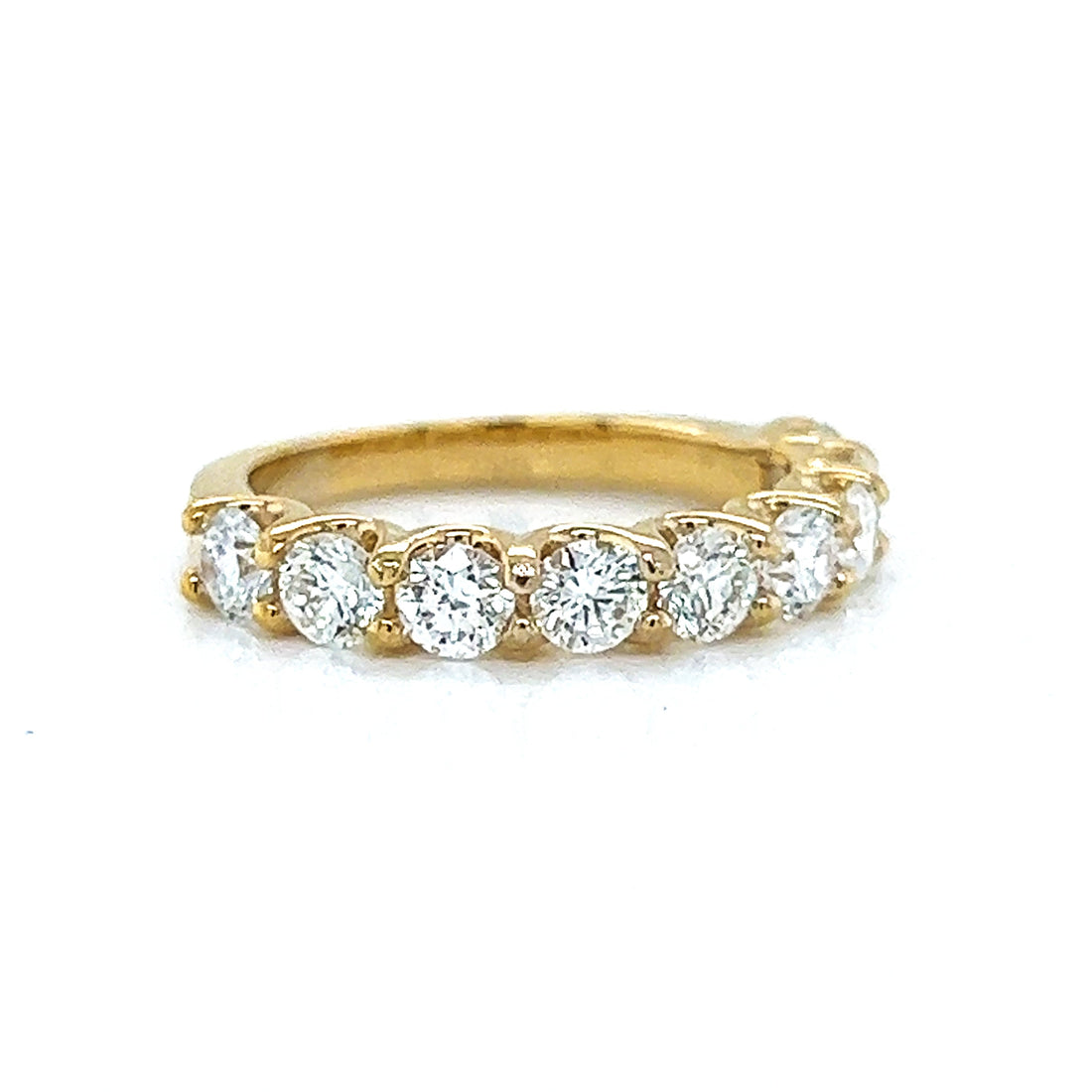 Natural Mined Round Cut Diamond Half Band 9 Stone Yellow Gold Ring