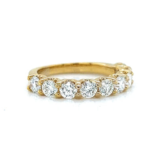 Natural Mined Round Cut Diamond Half Band 9 Stone Yellow Gold Ring