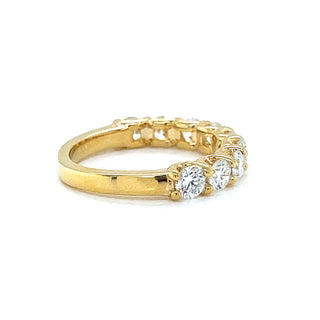 Natural Mined Round Cut Diamond Half Band 9 Stone Yellow Gold Ring