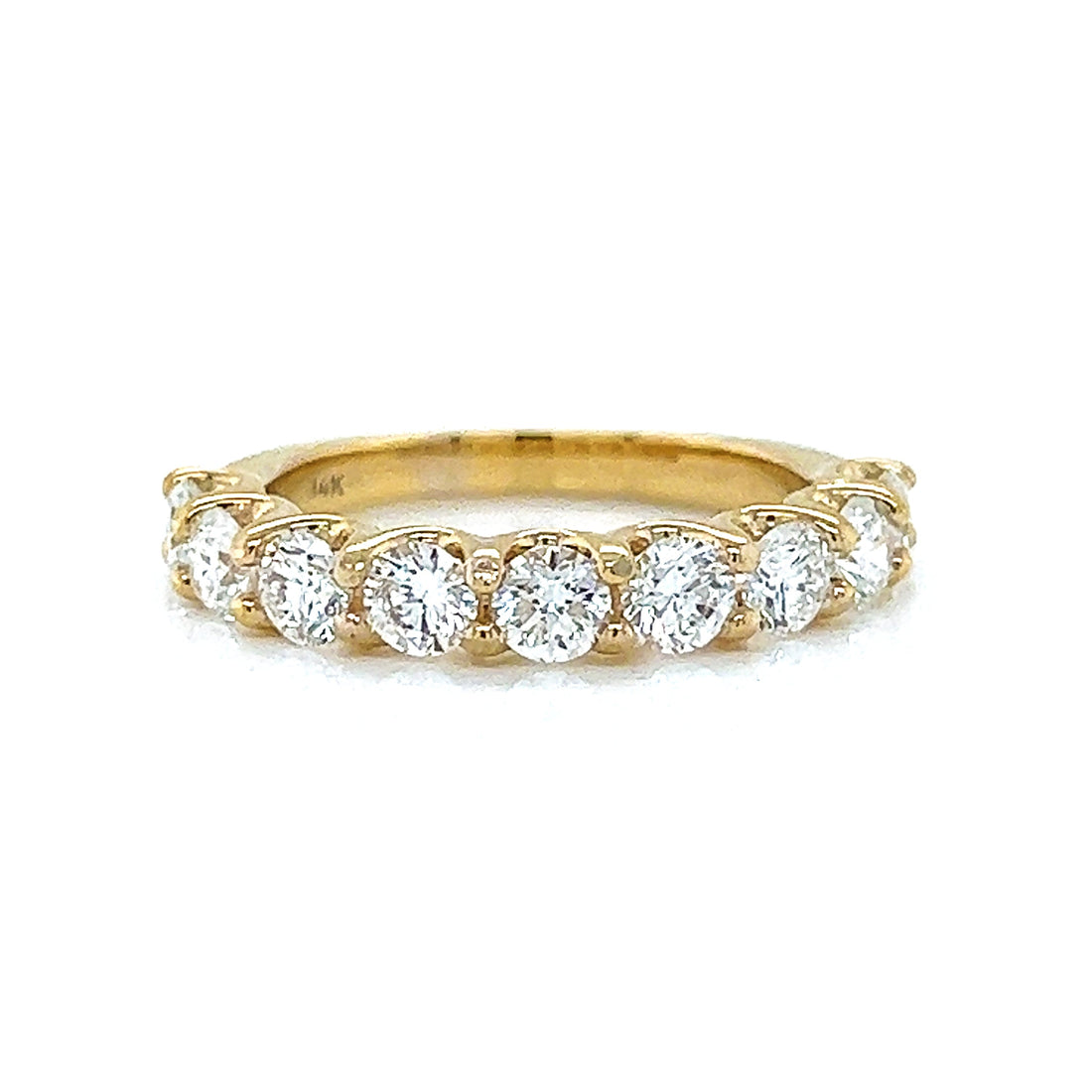 Natural Mined Round Cut Diamond Half Band 9 Stone Yellow Gold Ring