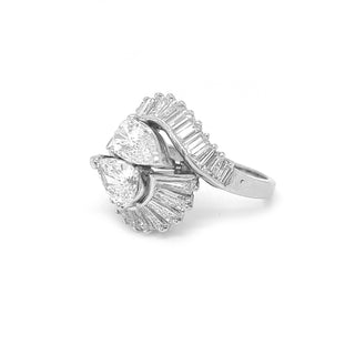 Natural Pear Shaped Diamond Yin Yang Cocktail Ring, in Platinum