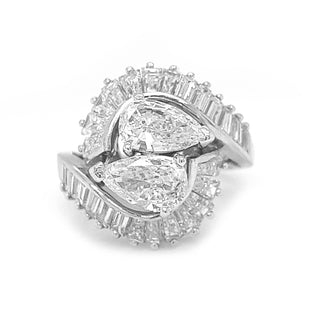 Natural Pear Shaped Diamond Yin Yang Cocktail Ring, in Platinum