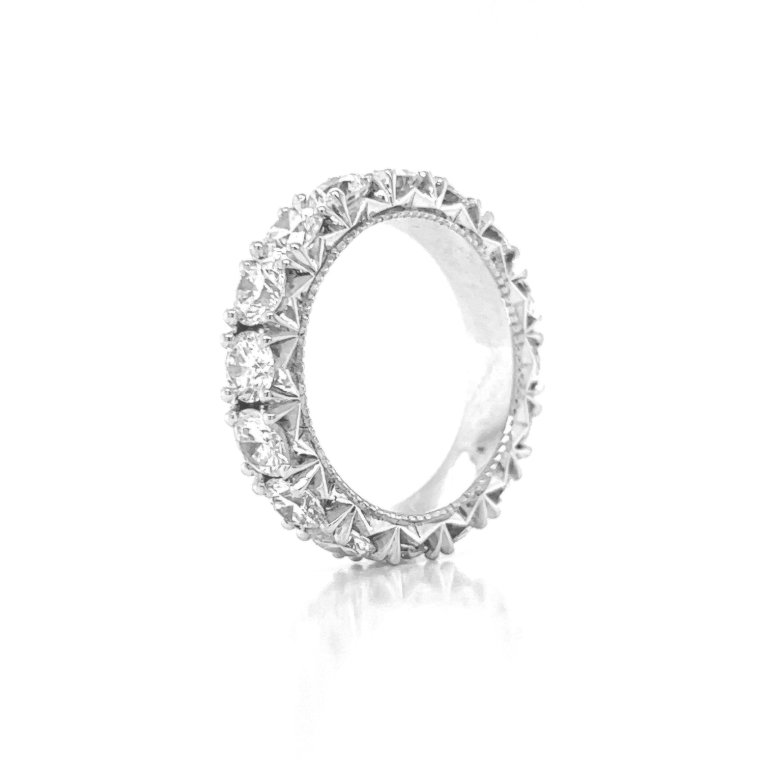 Natural Mined Round Diamond Art Deco French Pave Eternity Ring