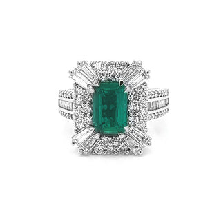 Natural Green Emerald and Diamond Ring, in White Gold