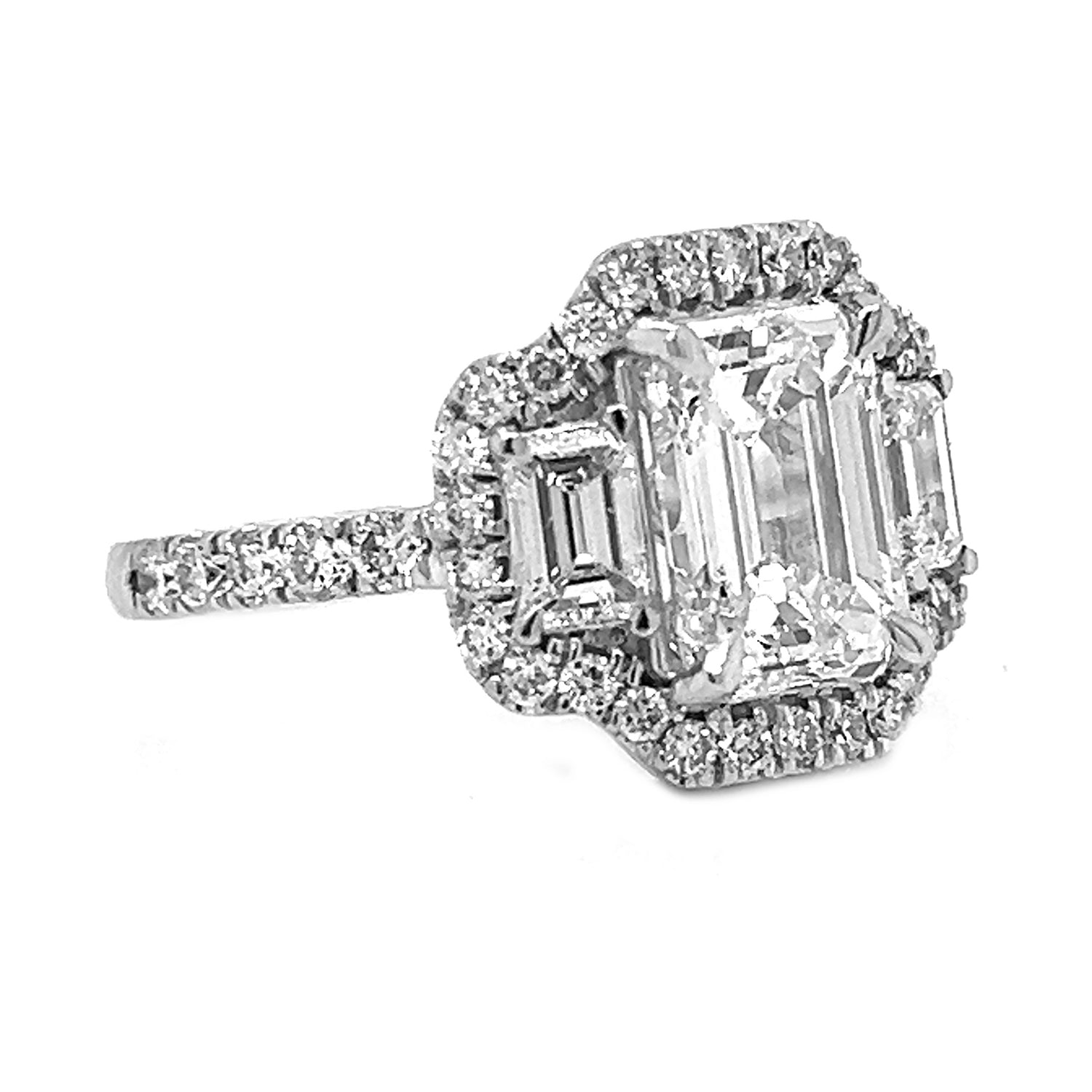 3.25 Carat Natural Mined Three Stone Diamond GIA Certified 14KT White Gold