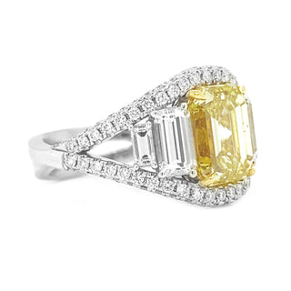 Natural Mined Emerald Cut Fancy Yellow Diamond Halo Ring GIA Certified