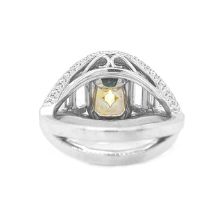 Natural Mined Emerald Cut Fancy Yellow Diamond Halo Ring GIA Certified