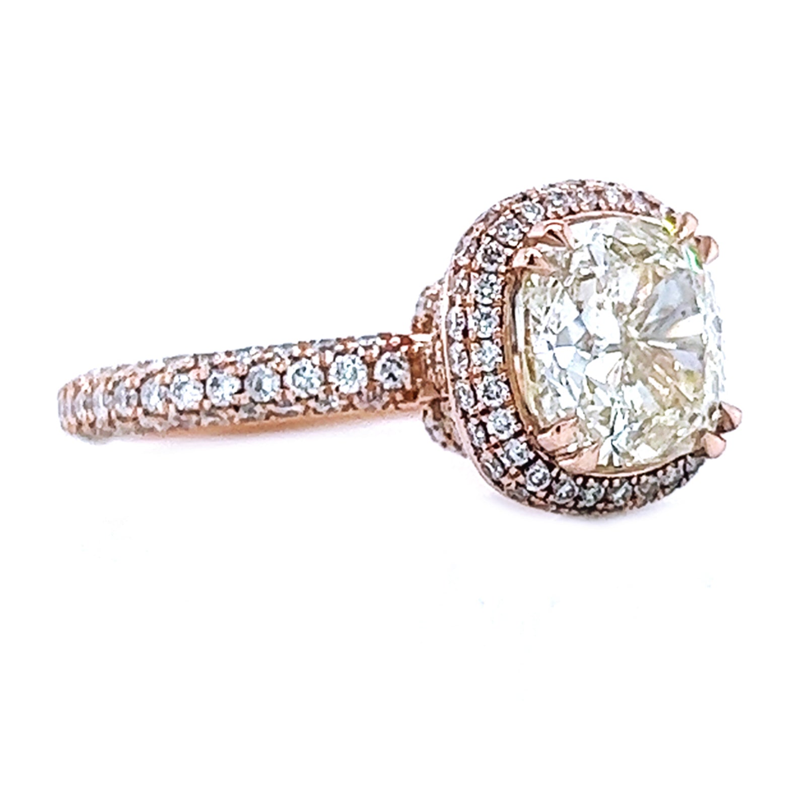 4.35 Carat Natural Mined Cushion Cognac Diamond Halo 18KT Rose Gold