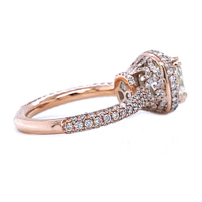 4.35 Carat Natural Mined Cushion Cognac Diamond Halo 18KT Rose Gold