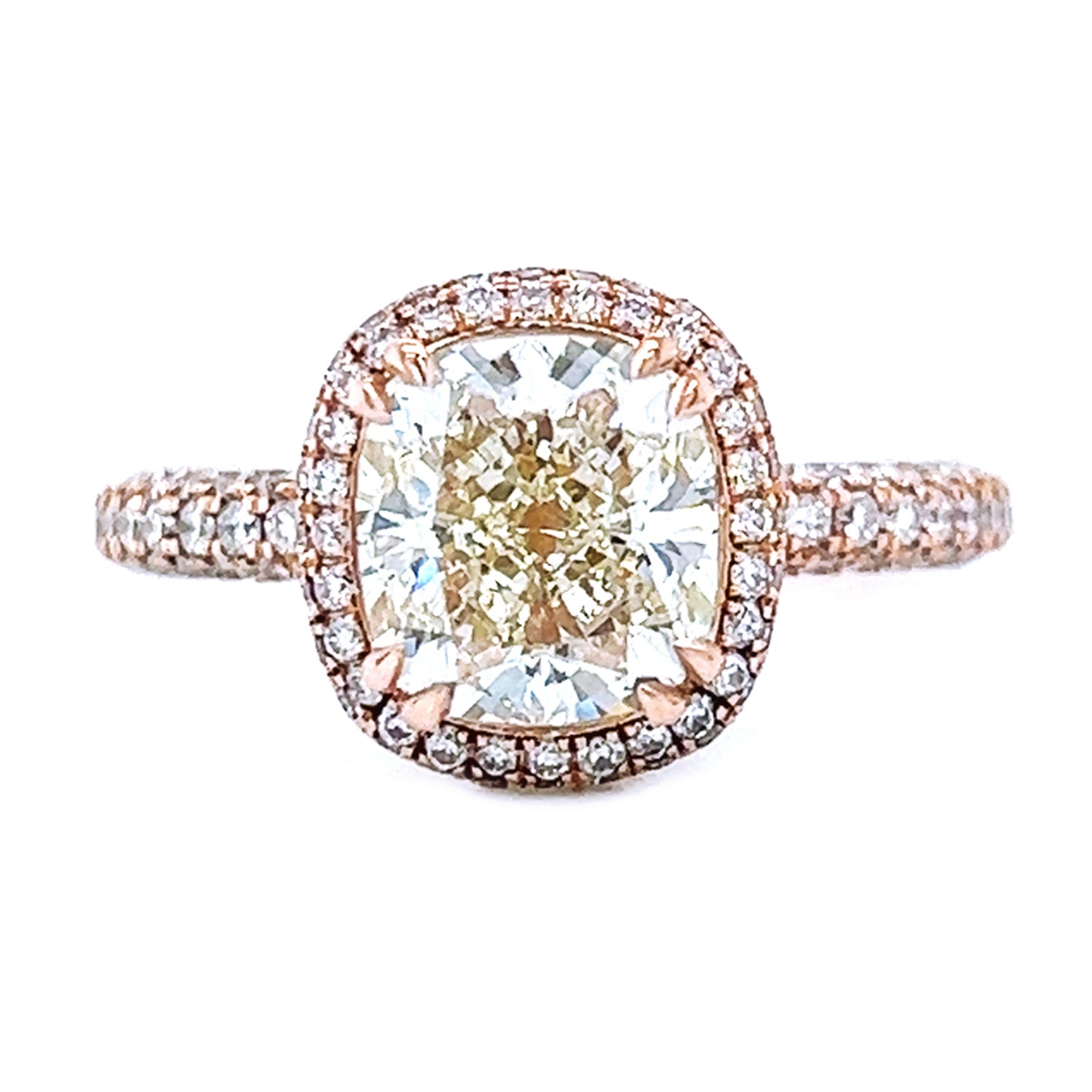 4.35 Carat Natural Mined Cushion Cognac Diamond Halo 18KT Rose Gold