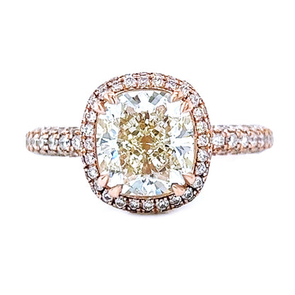 4.35 Carat Natural Mined Cushion Cognac Diamond Halo 18KT Rose Gold