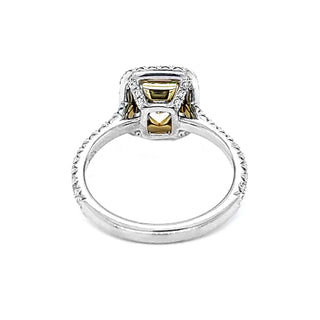 Natural Mined Radiant Cut Fancy Yellow Diamond Halo White Gold Ring  EGL Certified